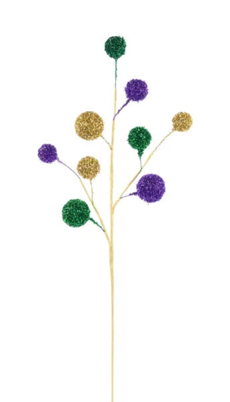 26"L Glitter/Sequin Ball Spray - Purple, Green, Gold Mardi Gras Decoration